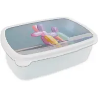 MuchoWow Broodtrommel Wit - Lunchbox Dier - Ballon - Pasteltinten - Glanzend - Brooddoos 18x12x6 cm - Brood lunch box - Broodtrommels voor kinderen en volwassenen