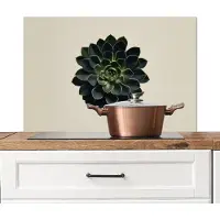 KitchenYeah Spatscherm keuken 80x55 cm - Kookplaat achterwand Rozet - Cirkelvormig - Donkergroen - Muurbeschermer - Spatwand fornuis - Hoogwaardig aluminium