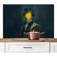 KitchenYeah Spatscherm keuken 120x80 cm - Kookplaat achterwand Koning - Portret - Druipende gele verf - Muurbeschermer - Spatwand fornuis - Hoogwaardig aluminium