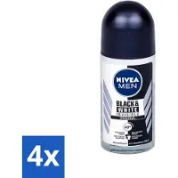 Nivea 4 x - Men - Deodorant - Invisible for Black & White Power - Rollerdeodorant - 50 ml - Anti-transpirant - Deodorant Roller - Witte Strepen - Gele Vlekken - Kledingbescherming