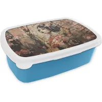 MuchoWow Broodtrommel Blauw - Lunchbox Kimono - Vrouw - kersenbomen - Brooddoos 18x12x6 cm - Brood lunch box - Broodtrommels voor kinderen en volwassenen