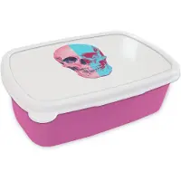 MuchoWow Broodtrommel Roze - Lunchbox Schedel - Grafisch - Roze - Verdeeld - Brooddoos 18x12x6 cm - Brood lunch box - Broodtrommels voor kinderen en volwassenen