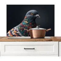 KitchenYeah Spatscherm keuken 90x60 cm - Kookplaat achterwand Duif - Bloemen - Zwart - Muurbeschermer - Spatwand fornuis - Hoogwaardig aluminium