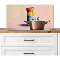 KitchenYeah Spatscherm keuken 80x40 cm - Kookplaat achterwand Mokken - Gestapeld - Keramiek - Kleurrijk - Muurbeschermer - Spatwand fornuis - Hoogwaardig aluminium