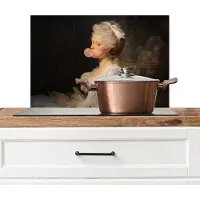 KitchenYeah Spatscherm keuken 60x40 cm - Kookplaat achterwand Vrouw - Barokjurk - Kauwgom - Muurbeschermer - Spatwand fornuis - Hoogwaardig aluminium