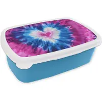 MuchoWow Broodtrommel Blauw - Lunchbox Hartvormig - Tie dye - Paars - Brooddoos 18x12x6 cm - Brood lunch box - Broodtrommels voor kinderen en volwassenen