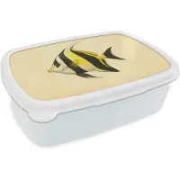 MuchoWow Broodtrommel Wit - Lunchbox Vis - Sierlijk - Rugvin - Geel - Brooddoos 18x12x6 cm - Brood lunch box - Broodtrommels voor kinderen en volwassenen