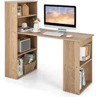 Costway Bureau met boekenkast, computertafel met 6 planken, pc-tafel met plank rechts of links, bureautafel, werktafel voor thuis, kantoor en slaapzaal, 122 x 56 x 122 cm (natuur)