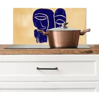 KitchenYeah Spatscherm keuken 60x30 cm - Kookplaat achterwand Okergeel - Blauw - Eenvoudige lijnen - Muurbeschermer - Spatwand fornuis - Hoogwaardig aluminium
