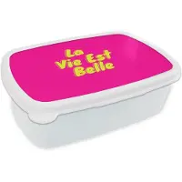 MuchoWow Broodtrommel Wit - Lunchbox Quote - Retro - Roze - Brooddoos 18x12x6 cm - Brood lunch box - Broodtrommels voor kinderen en volwassenen