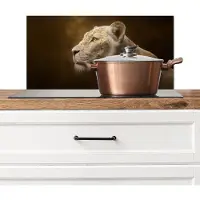 KitchenYeah Spatscherm keuken 60x30 cm - Kookplaat achterwand Leeuwin - Bloemen - Wit - Goud - Muurbeschermer - Spatwand fornuis - Hoogwaardig aluminium