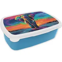 MuchoWow Broodtrommel Blauw - Lunchbox Olifant - Kleurrijk - Lucht - Abstract - Brooddoos 18x12x6 cm - Brood lunch box - Broodtrommels voor kinderen en volwassenen