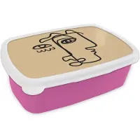 MuchoWow Broodtrommel Roze - Lunchbox Overlappende profielen - Lichtbruin - Zwart - Brooddoos 18x12x6 cm - Brood lunch box - Broodtrommels voor kinderen en volwassenen