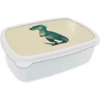 MuchoWow Broodtrommel Wit - Lunchbox Dinosaurus - Turquoise - Stekels - Brooddoos 18x12x6 cm - Brood lunch box - Broodtrommels voor kinderen en volwassenen