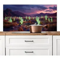 KitchenYeah Spatscherm keuken 120x60 cm - Kookplaat achterwand Neon cactussen - Woestijn - Zonsondergang - Muurbeschermer - Spatwand fornuis - Hoogwaardig aluminium