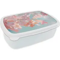 MuchoWow Broodtrommel Wit - Lunchbox Eikenbladeren - Takken - Roze - Brooddoos 18x12x6 cm - Brood lunch box - Broodtrommels voor kinderen en volwassenen