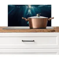 KitchenYeah Spatscherm keuken 70x30 cm - Kookplaat achterwand Walvis - Water - Zonnestralen - Blauw - Muurbeschermer - Spatwand fornuis - Hoogwaardig aluminium
