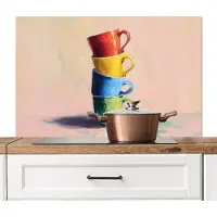 KitchenYeah Spatscherm keuken 100x65 cm - Kookplaat achterwand Mokken - Gestapeld - Keramiek - Kleurrijk - Muurbeschermer - Spatwand fornuis - Hoogwaardig aluminium