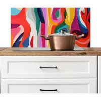 KitchenYeah Spatscherm keuken 80x40 cm - Kookplaat achterwand Abstract - Kleurrijk - Golven - Lijnen - Muurbeschermer - Spatwand fornuis - Hoogwaardig aluminium
