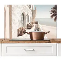 KitchenYeah Spatscherm keuken 100x65 cm - Kookplaat achterwand Terras - Stoelen - Strand - Beige - Muurbeschermer - Spatwand fornuis - Hoogwaardig aluminium