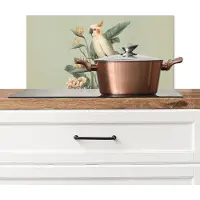 KitchenYeah Spatscherm keuken 70x30 cm - Kookplaat achterwand Gele kuifkaketoe - paradijsvogelbloemen - Groen - Muurbeschermer - Spatwand fornuis - Hoogwaardig aluminium