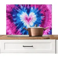 KitchenYeah Spatscherm keuken 80x55 cm - Kookplaat achterwand Hartvormig - Tie dye - Paars - Muurbeschermer - Spatwand fornuis - Hoogwaardig aluminium