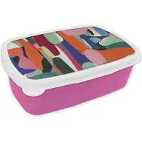 MuchoWow Broodtrommel Roze - Lunchbox Vormen - Ritmisch - Kleuren - Abstract - Brooddoos 18x12x6 cm - Brood lunch box - Broodtrommels voor kinderen en volwassenen