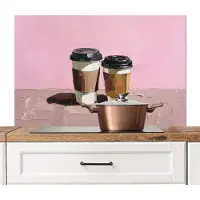 KitchenYeah Spatscherm keuken 100x65 cm - Kookplaat achterwand Koffiebekers - Deksel - Verf - Textuur - Muurbeschermer - Spatwand fornuis - Hoogwaardig aluminium
