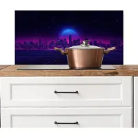 KitchenYeah Spatscherm keuken 80x40 cm - Kookplaat achterwand Skyline - Zon - Neon - Rasterpatroon - Muurbeschermer - Spatwand fornuis - Hoogwaardig aluminium