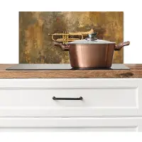 KitchenYeah Spatscherm keuken 60x30 cm - Kookplaat achterwand Trompet - Geel - Muzikaal - Muurbeschermer - Spatwand fornuis - Hoogwaardig aluminium