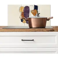 KitchenYeah Spatscherm keuken 70x30 cm - Kookplaat achterwand Abstract - Overlappende gezichten - Paars - Donkergroen - Muurbeschermer - Spatwand fornuis - Hoogwaardig aluminium