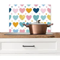 KitchenYeah Spatscherm keuken 60x40 cm - Kookplaat achterwand Hartjes - Pastel - Kleurcontrast - Handgetekend - Muurbeschermer - Spatwand fornuis - Hoogwaardig aluminium