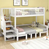 Merax Stapelbed - kinderbed - hoogte verstelbare tafel - opbergtrap - veiligheidshekken - wit - 90x200cm en 120x200cm - zonder matras