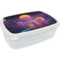 MuchoWow Broodtrommel Wit - Lunchbox Landschap - Bergen - Bollen - Licht - Brooddoos 18x12x6 cm - Brood lunch box - Broodtrommels voor kinderen en volwassenen