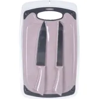Excellent houseware Keuken messen set - met snijplank - roze - koken - kunststof en metaal