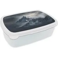 MuchoWow Broodtrommel Wit - Lunchbox Sneeuw - Berg - Wolken - Brooddoos 18x12x6 cm - Brood lunch box - Broodtrommels voor kinderen en volwassenen