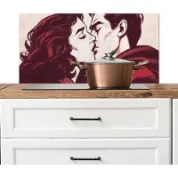 KitchenYeah Spatscherm keuken 80x40 cm - Kookplaat achterwand Kussen - Personen - Retro - Bordeaux - Muurbeschermer - Spatwand fornuis - Hoogwaardig aluminium