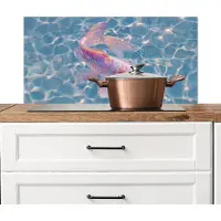 KitchenYeah Spatscherm keuken 80x40 cm - Kookplaat achterwand Vis - Water - Blauw - Licht - Muurbeschermer - Spatwand fornuis - Hoogwaardig aluminium