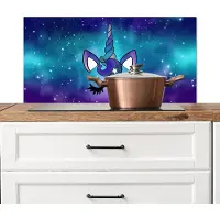 KitchenYeah Spatscherm keuken 80x40 cm - Kookplaat achterwand Eenhoorn - Sterrenhemel - Ster - Blauw - Muurbeschermer - Spatwand fornuis - Hoogwaardig aluminium