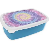 MuchoWow Broodtrommel Blauw - Lunchbox Spiraal - Tie dye - Pasteltinten - Brooddoos 18x12x6 cm - Brood lunch box - Broodtrommels voor kinderen en volwassenen