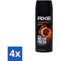 Axe 4 x Deodorant Bodyspray Dark Temptation 150 ml - Deodorant - Deodorant Bodyspray - Geurbeheersing - Donkere Chocolade - Kruiden