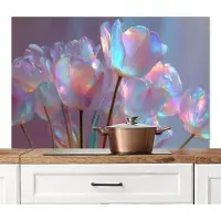 KitchenYeah Spatscherm keuken 120x80 cm - Kookplaat achterwand Tulpen - Glazen - Bloemblaadjes - Pasteltinten - Muurbeschermer - Spatwand fornuis - Hoogwaardig aluminium