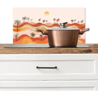 KitchenYeah Spatscherm keuken 70x30 cm - Kookplaat achterwand Abstract landschap - Palmbomen - Kleurrijk - Muurbeschermer - Spatwand fornuis - Hoogwaardig aluminium