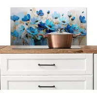 KitchenYeah Spatscherm keuken 80x40 cm - Kookplaat achterwand Bloemen - Schilderij - Blauw - Muurbeschermer - Spatwand fornuis - Hoogwaardig aluminium