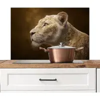 KitchenYeah Spatscherm keuken 80x55 cm - Kookplaat achterwand Leeuwin - Bloemen - Wit - Goud - Muurbeschermer - Spatwand fornuis - Hoogwaardig aluminium