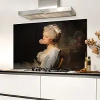KitchenYeah Spatscherm keuken 100x65 cm - Kookplaat achterwand Vrouw - Barokjurk - Kauwgom - Muurbeschermer - Spatwand fornuis - Hoogwaardig aluminium