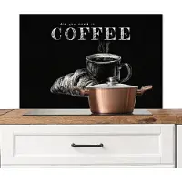 KitchenYeah Spatscherm keuken 90x60 cm - Kookplaat achterwand Koffie - Croissant - Tekst - Muurbeschermer - Spatwand fornuis - Hoogwaardig aluminium
