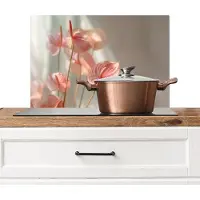 KitchenYeah Spatscherm keuken 70x50 cm - Kookplaat achterwand Bloemen - Stelen - Roze - Schaduw - Muurbeschermer - Spatwand fornuis - Hoogwaardig aluminium