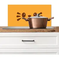 KitchenYeah Spatscherm keuken 70x30 cm - Kookplaat achterwand Kat - Simplistisch - Oranje - Vrolijk - Muurbeschermer - Spatwand fornuis - Hoogwaardig aluminium