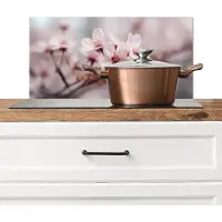 KitchenYeah Spatscherm keuken 70x30 cm - Kookplaat achterwand Bloesems - Meeldraden - Geel - Wazig - Muurbeschermer - Spatwand fornuis - Hoogwaardig aluminium